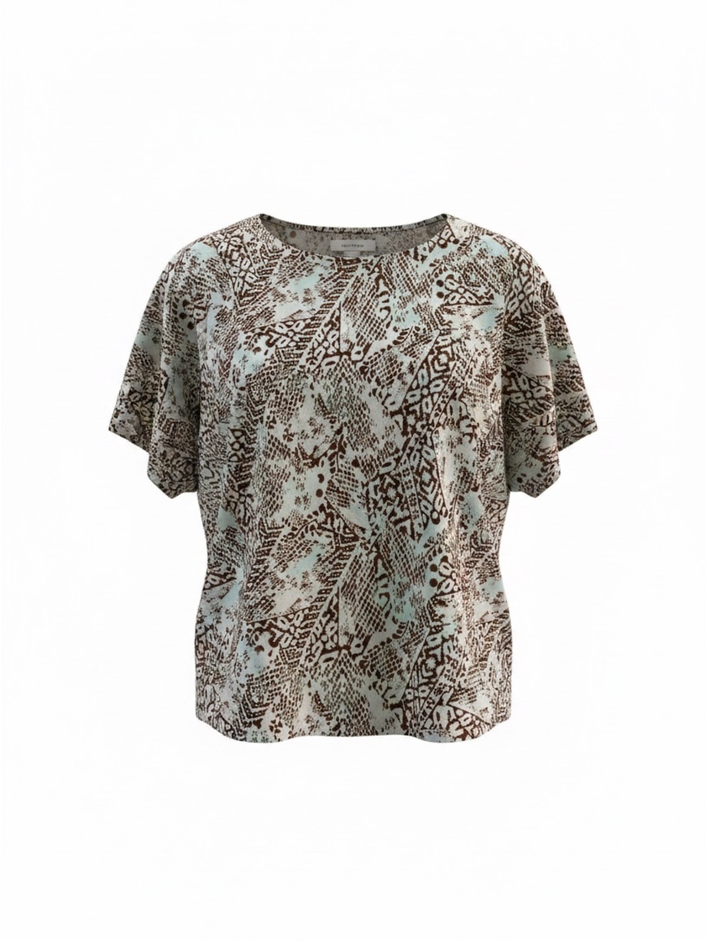 Relaxed Short-Sleeve Animal Print Top in Cream and Brown